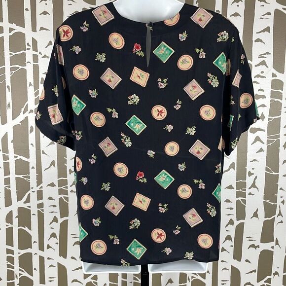 Vintage 90s Silk Short Sleeve Blouse S - Picture 4 of 6